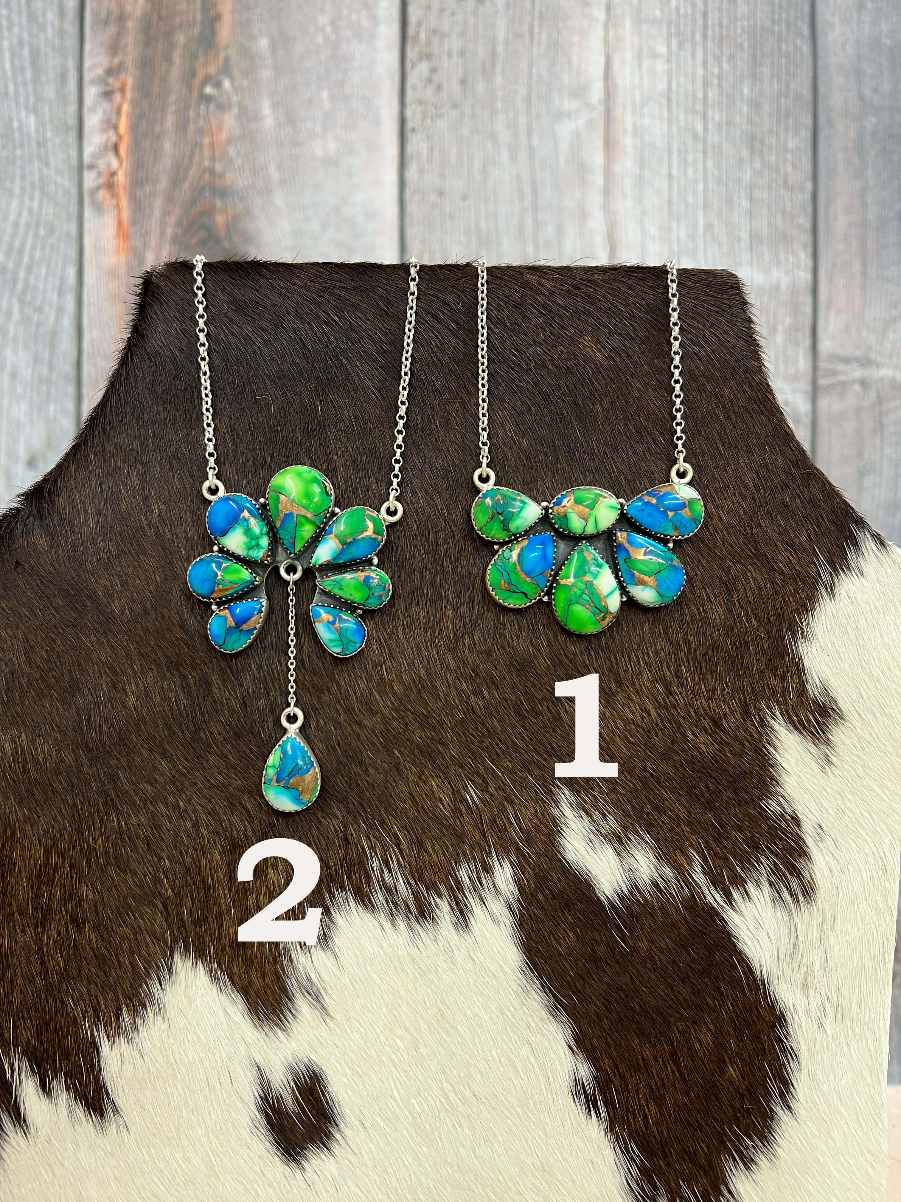 Handmade Sterling Silver Peacock Dahlia Necklace with Signed Nizhoni