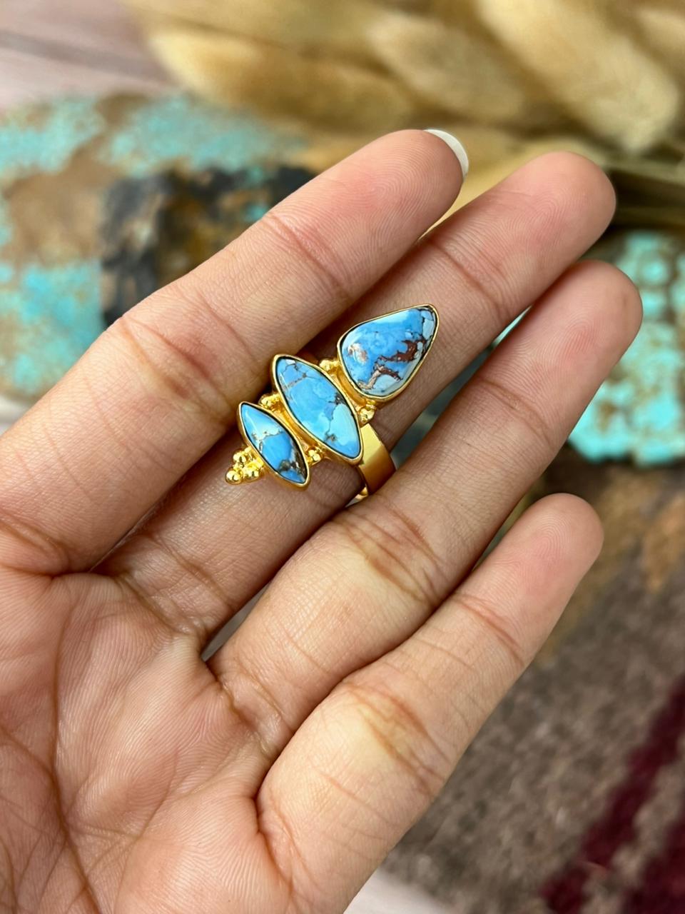 “The Golden Collection” Natural Golden Hills Turquoise Adjustable Ring