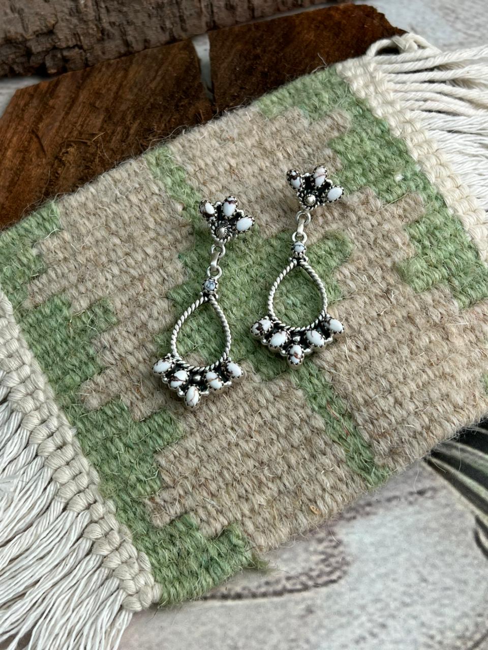 Handmade Sterling Silver Wildhorse Magnesite Post Dangle Earrings "Signed Nizhoni"