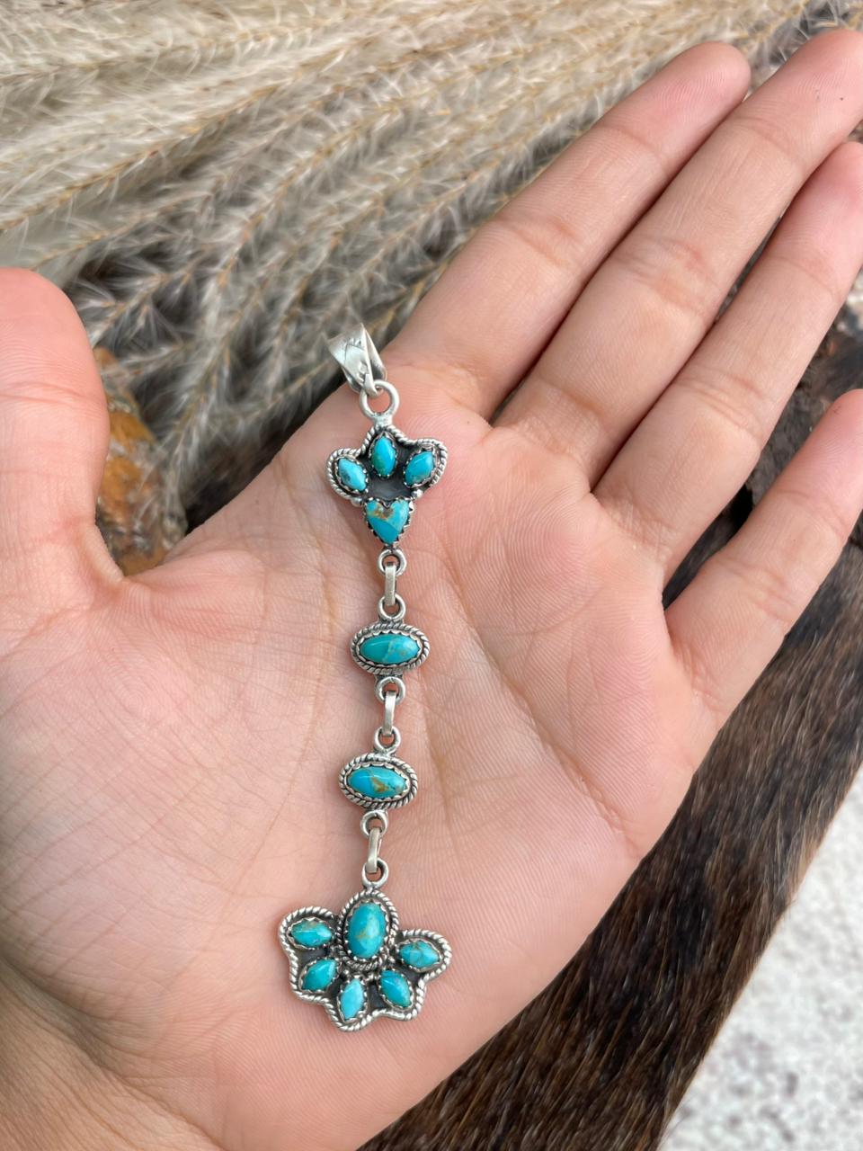 Handmade Sterling Silver Kingman Turquoise Pendant "Signed Nizhoni"