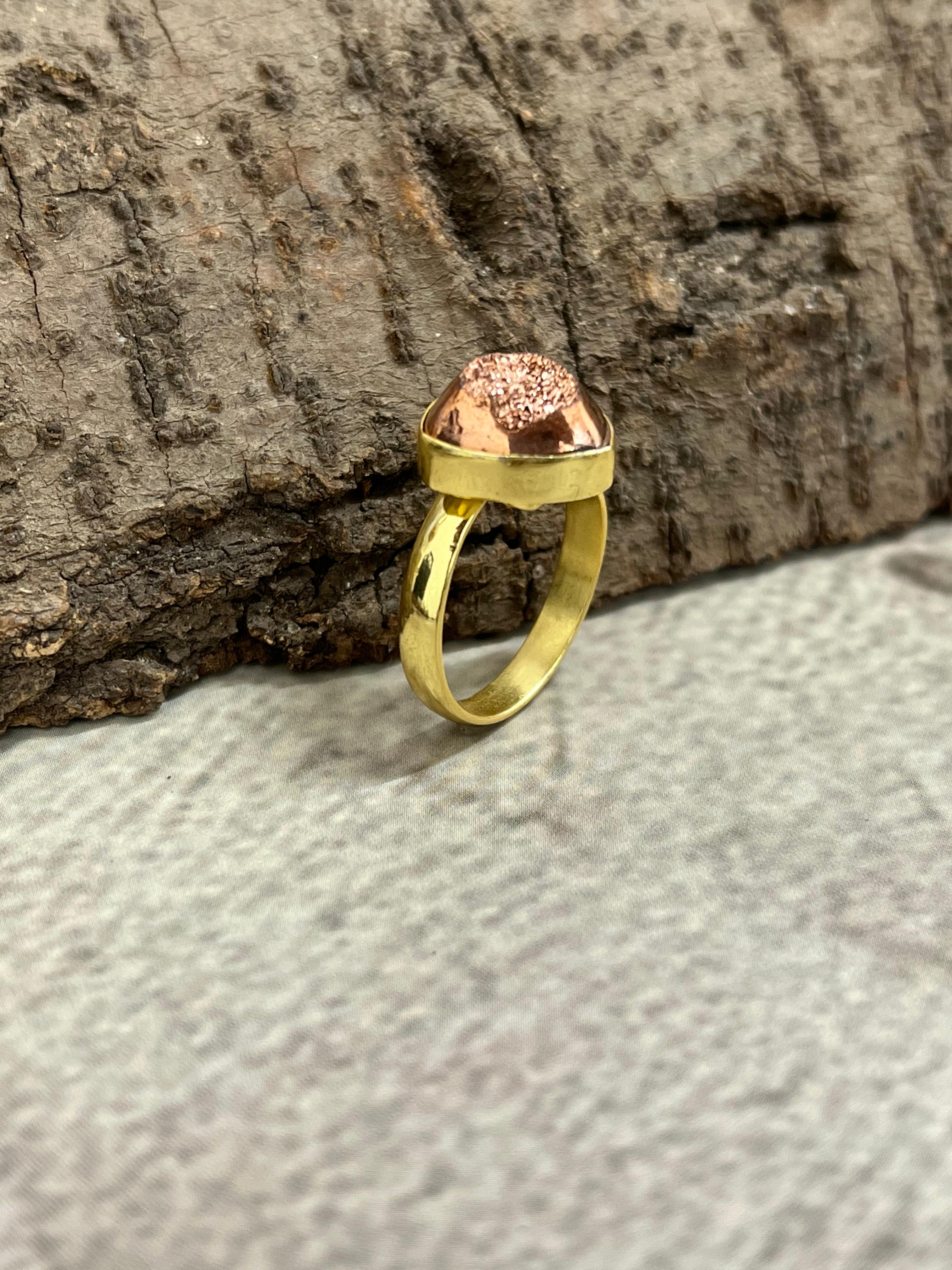 “The Boho Collection” Handmade Druzy Adjustable Ring- Rose Gold Signed Nizhoni