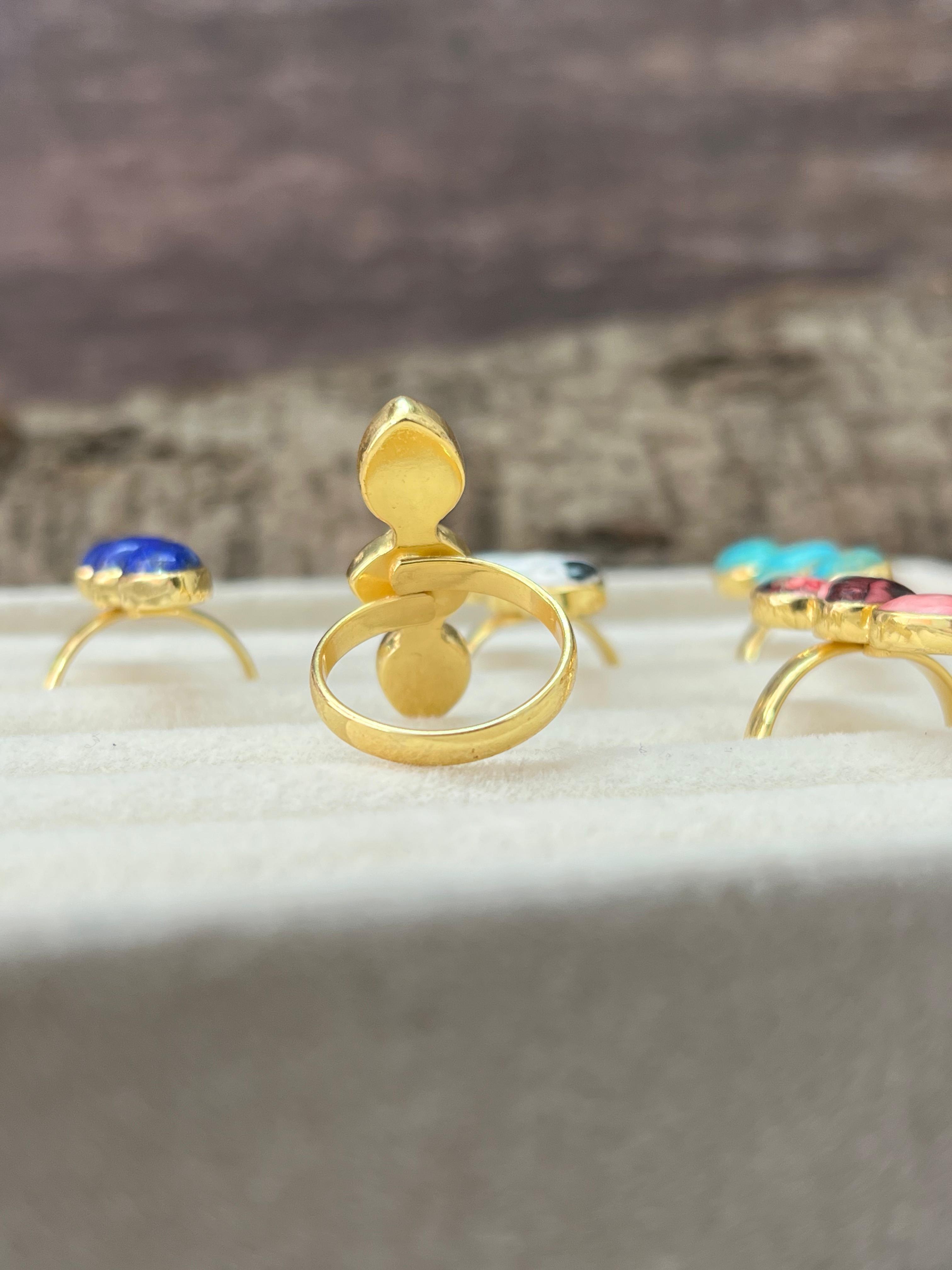 “The Golden Collection” Natural Multi Stone Adjustable 3 Stone Ring