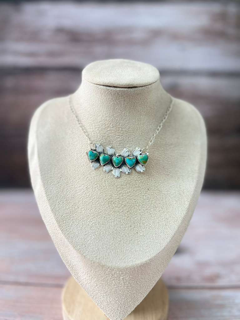 Handmade Sterling Silver Kingman Turquoise Necklace with Signed Nizhoni