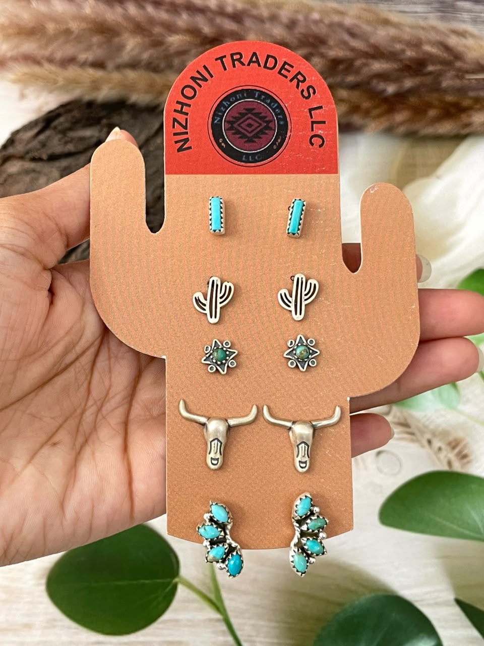 Handmade Sterling Silver Kingman Turquoise Post Studs Cards