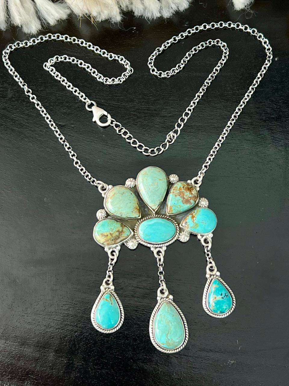 Handmade Sterling Silver Baja Turquoise Collection: Necklace "Signed Nizhoni"