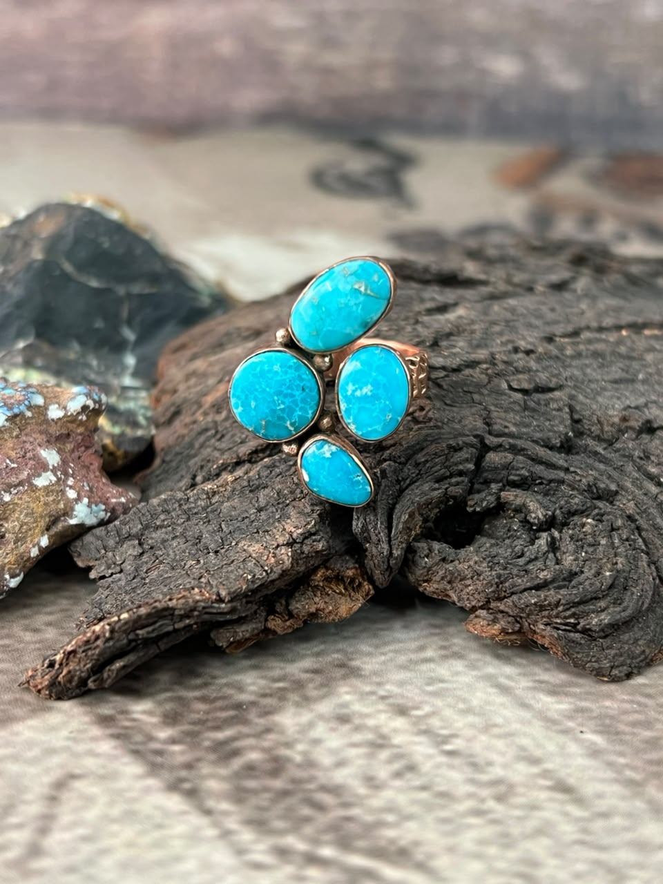 Handmade White Water Turquoise Copper Collection: Adjustable Ring Signed Nizhoni