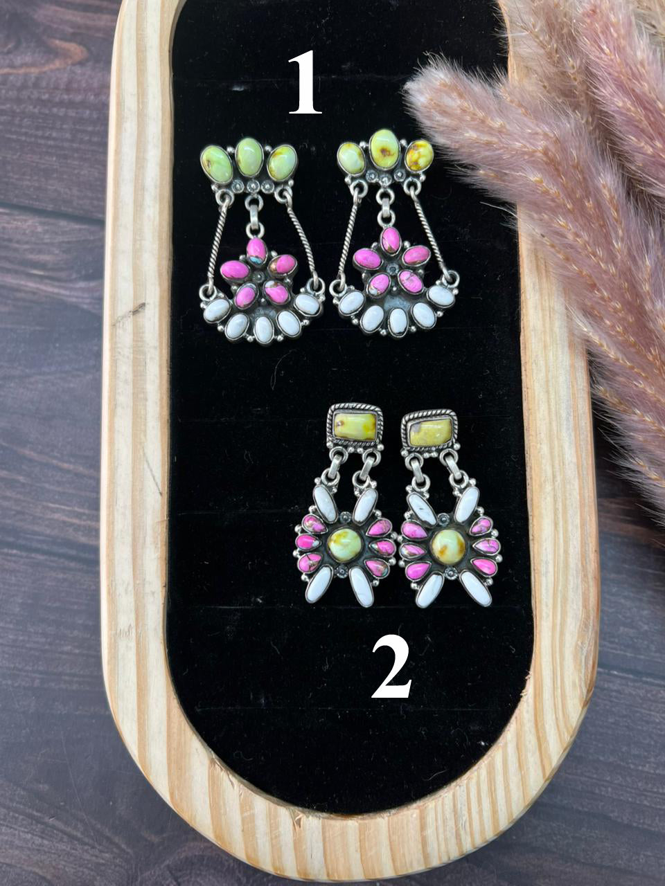 Handmade Sterling Silver Spring Collection: Palomino Turquoise with Cotton Candy and White Buffalo Post Dangle Earrings "Signed Nizhoni"