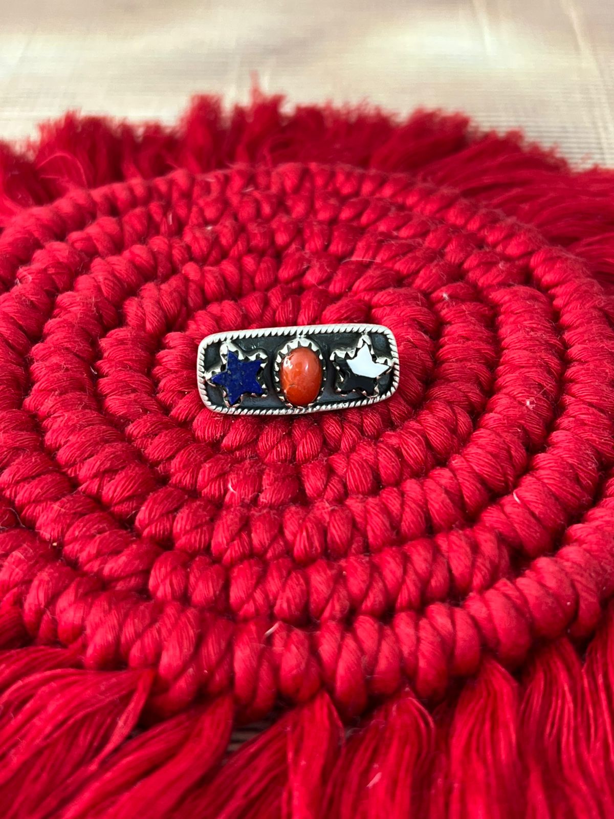 Handmade Sterling Silver 4th Of July Collection: Coral with Lapis and White Buffalo Watch Charm "Signed Nizhoni"
