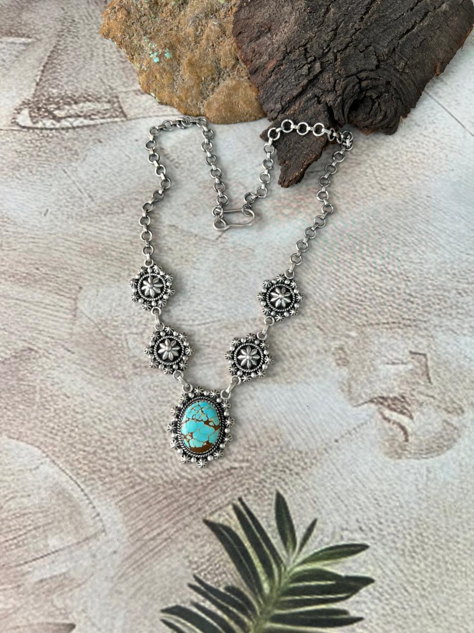 Handmade Sterling Silver Number 8 Turquoise Necklace "Signed Nizhoni"
