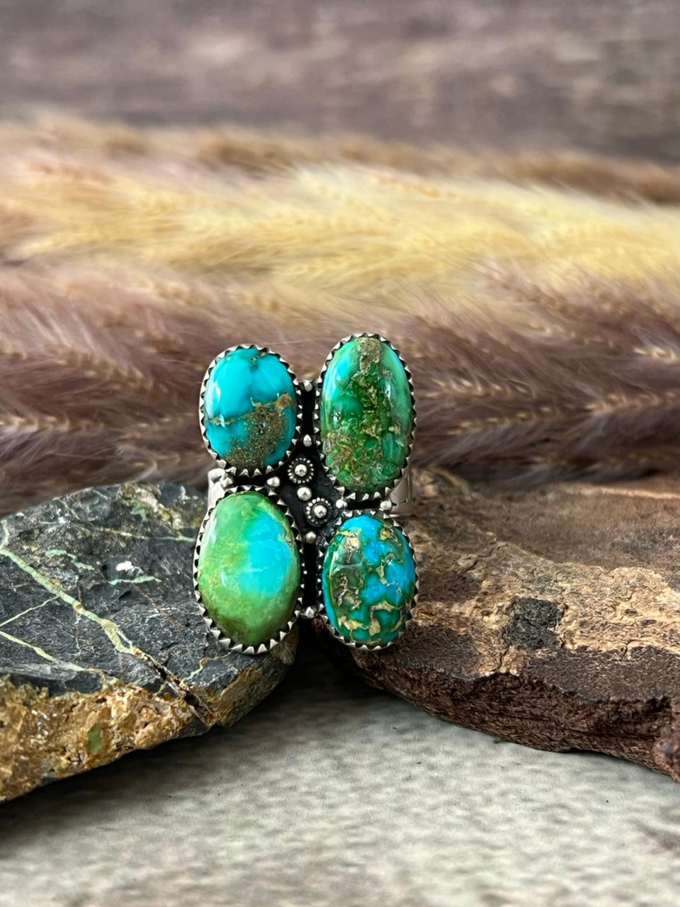Handmade Sterling Silver Sonoran Mountain Turquoise Adjustable Ring "Signed Nizhoni"
