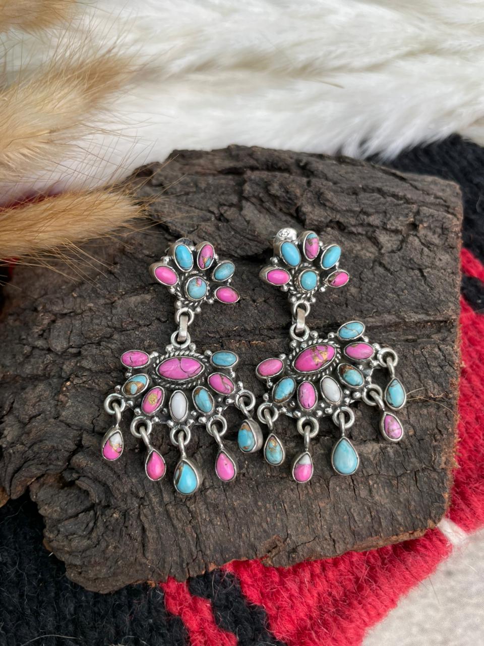 Handmade Sterling Silver Cotton Candy Post Dangle Earrings "Signed Nizhoni"