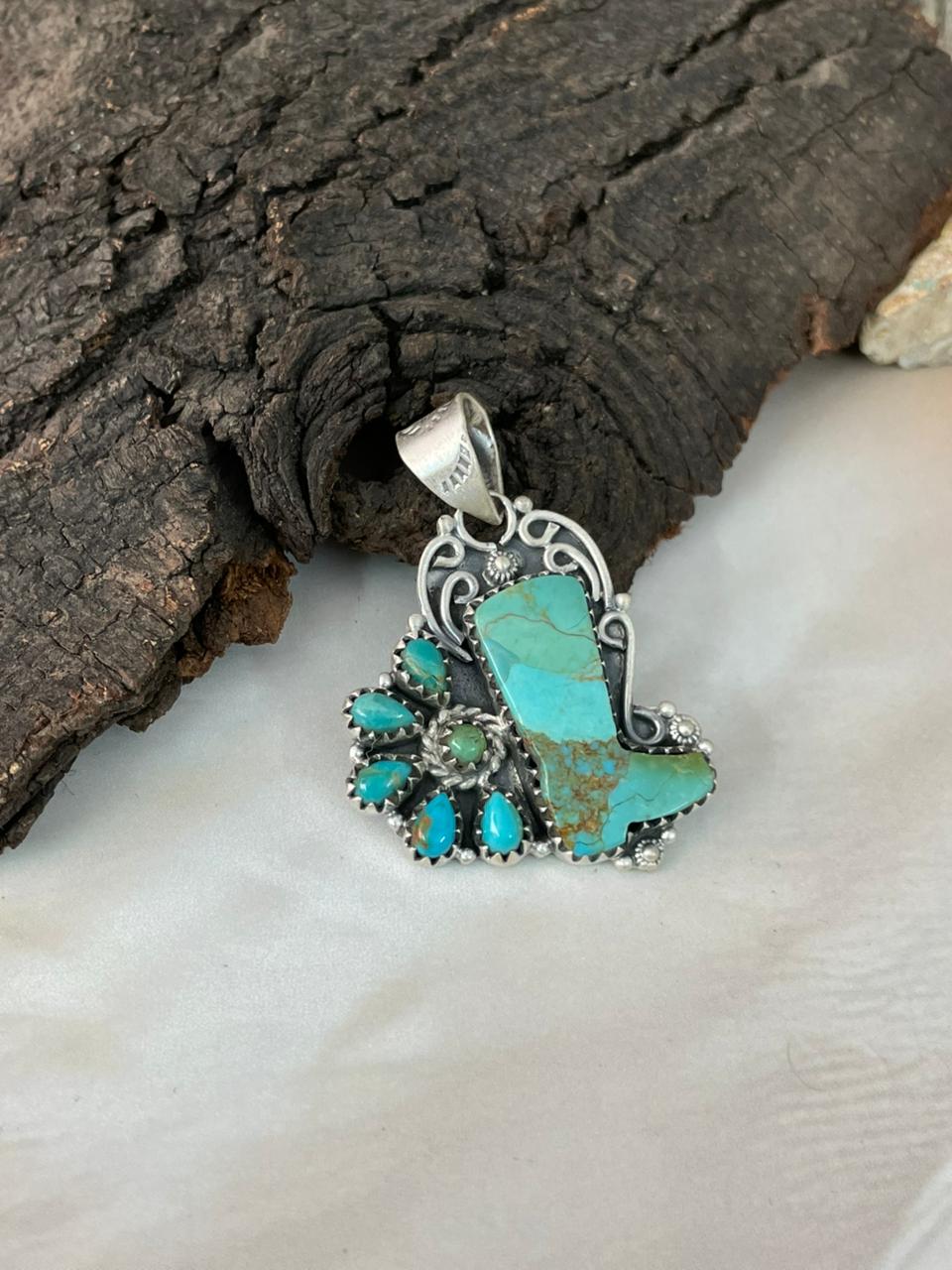 Handmade Sterling Silver Kingman Turquoise Pendant "Signed Nizhoni" (7)