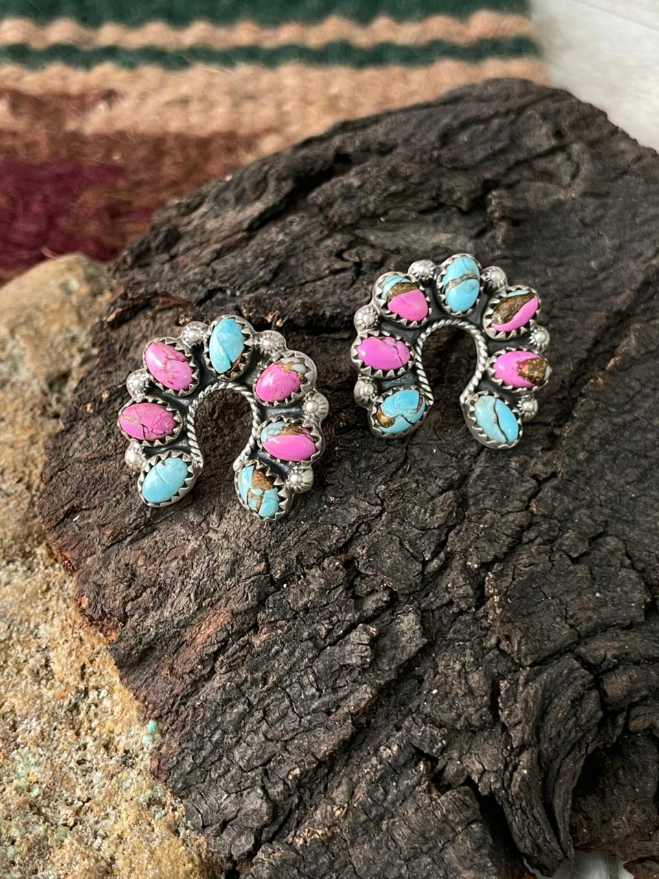 Handmade Sterling Silver Cotton Candy Post Studs Naja Earrings "Signed Nizhoni"