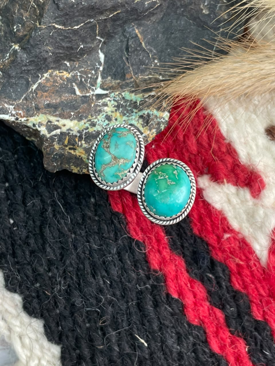Handmade Sterling Silver Emerald Valley Turquoise Collection: Adjustable Ring Signed Nizhoni