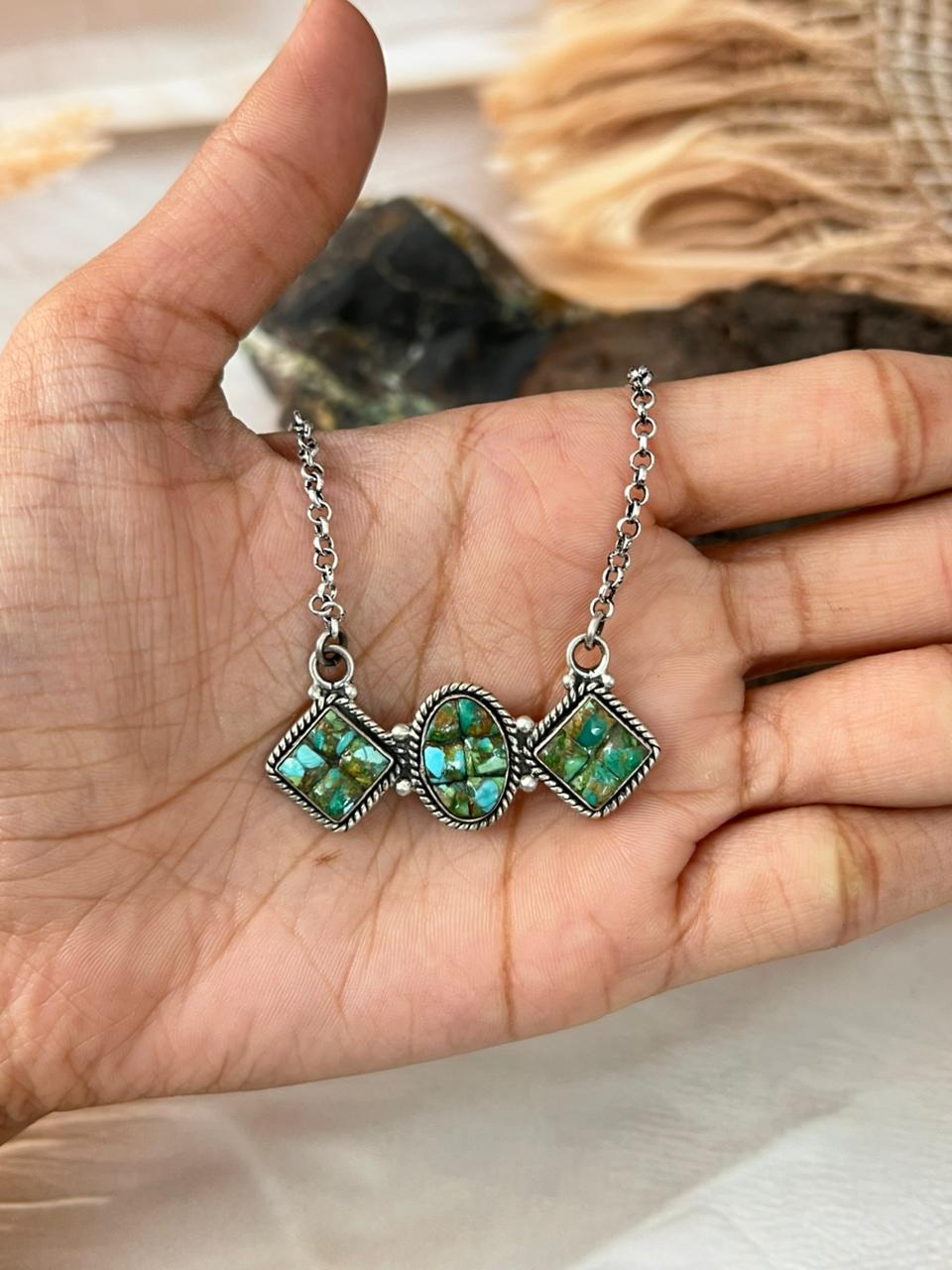 Handmade Sterling Silver Sonoran Cobble Collection: Sonoran Mountain Turquoise Necklace "Signed Nizhoni"