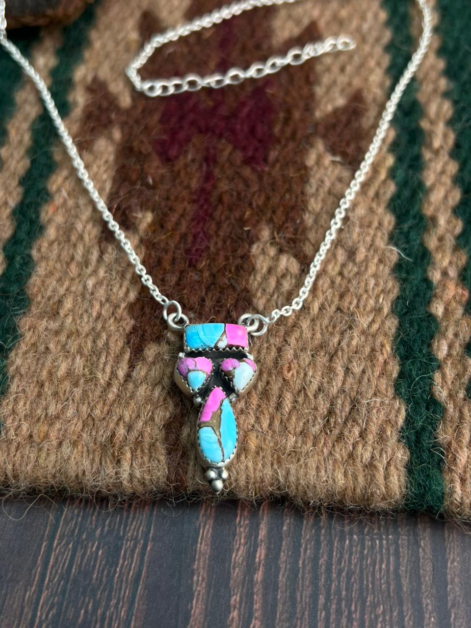 "Heart Collection" Handmade Sterling Silver Cotton Candy Necklace "Signed Nizhoni"