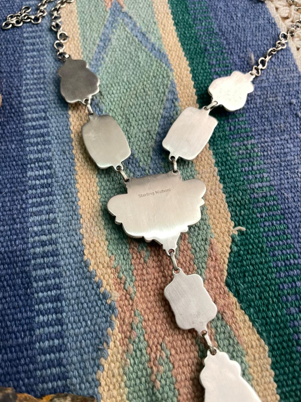 Handmade Sterling Silver Blackjack Turquoise Necklace "Signed Nizhoni"