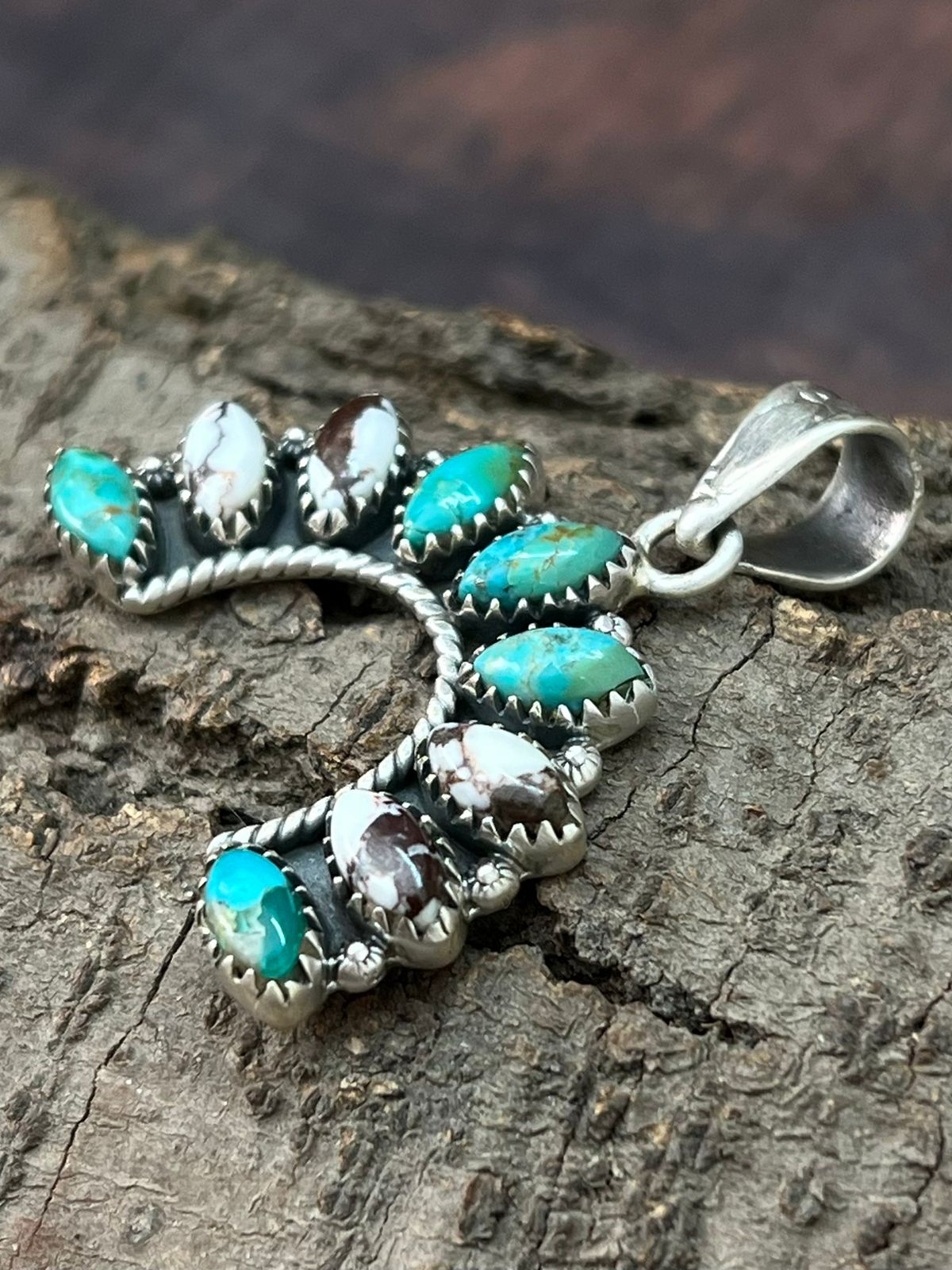 Handmade Sterling Silver Kingman with Wildhorse Pendant "Signed Nizhoni"