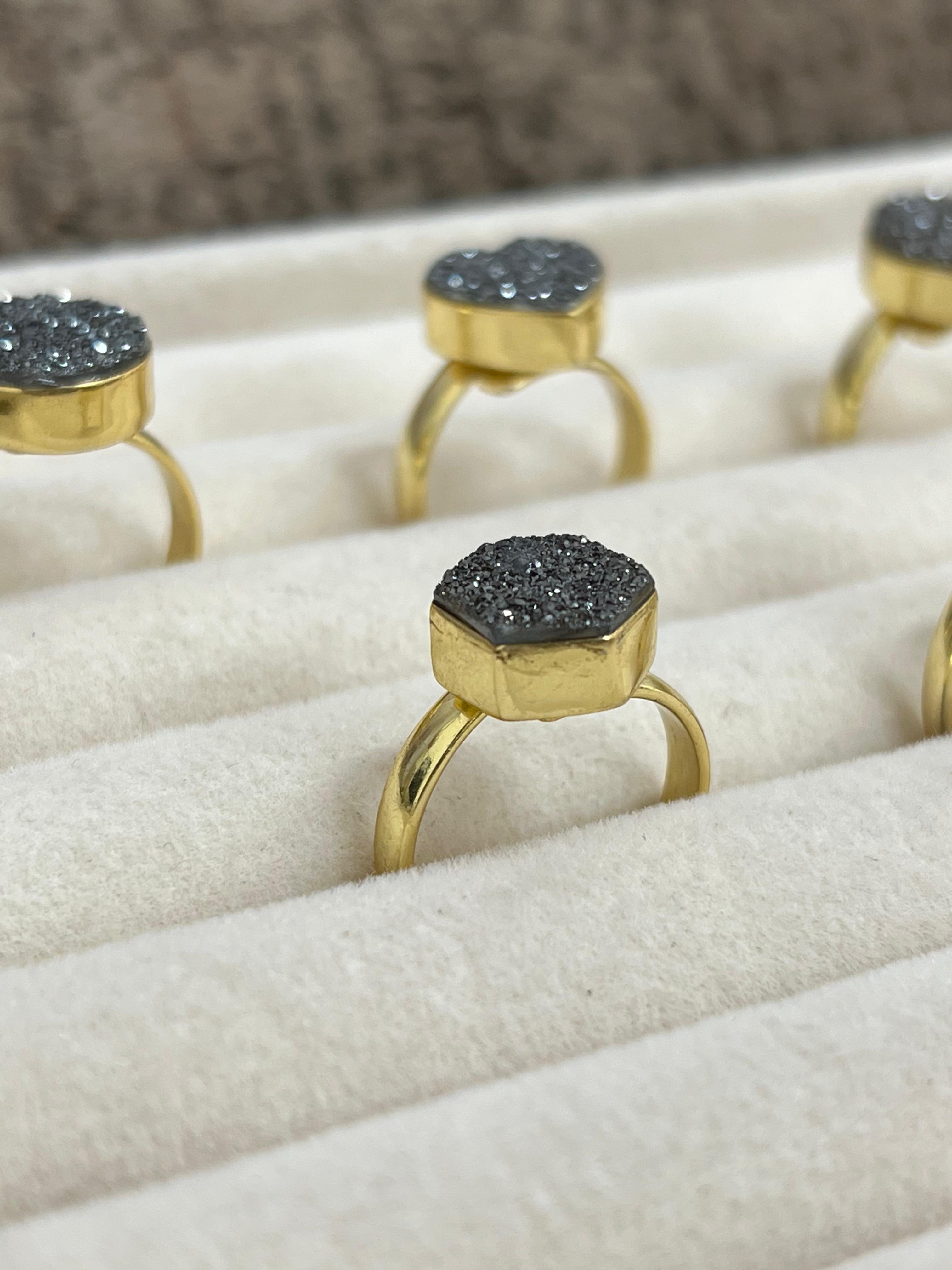 “The Boho Collection” Handmade Natural Charcoal Druzy Adjustable Ring