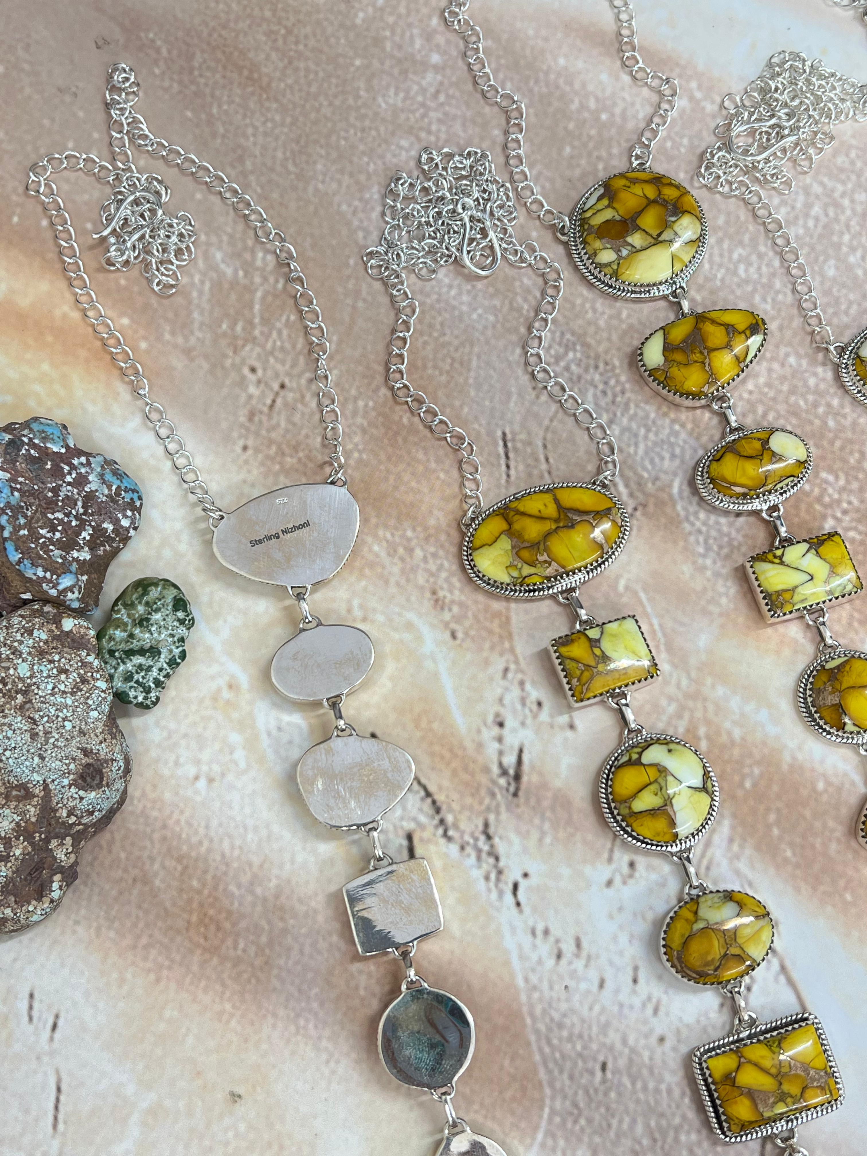 Handmade Sterling Silver Honey Dahlia Necklace with Signed Nizhoni