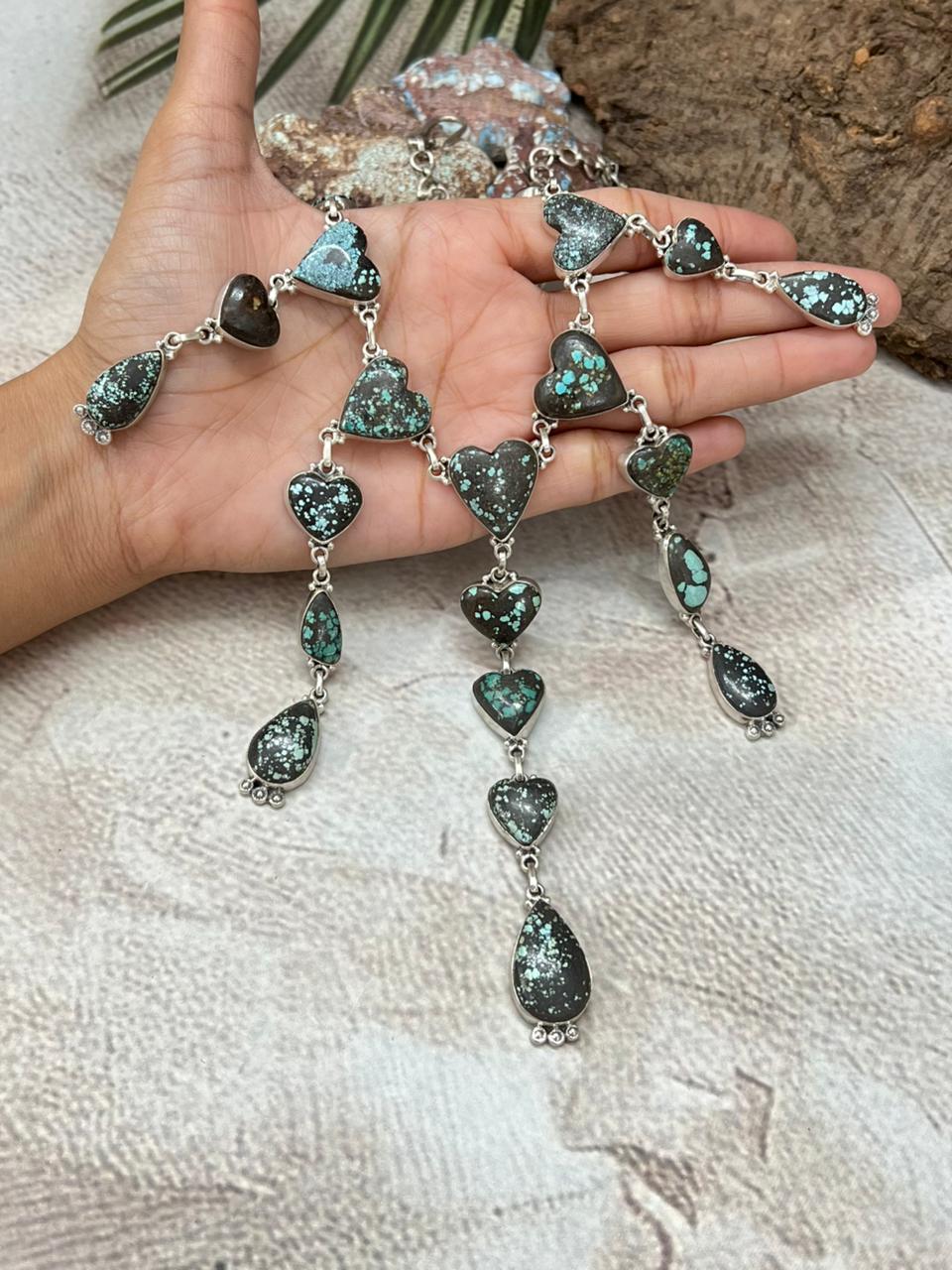 Handmade Sterling Silver Lander Turquoise Necklace with Signed Nizhoni