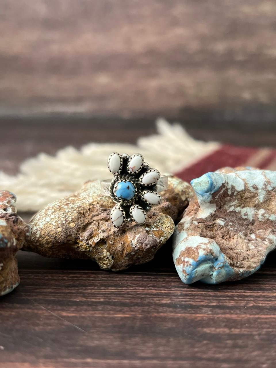 Handmade Sterling Silver Golden Hills with White Collection Adjustable Ring "Signed Nizhoni"