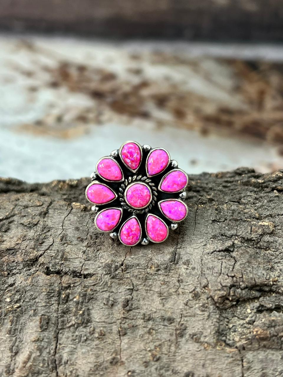 Handmade Sterling Silver Hot Pink Adjustable Ring "Signed Nizhoni"
