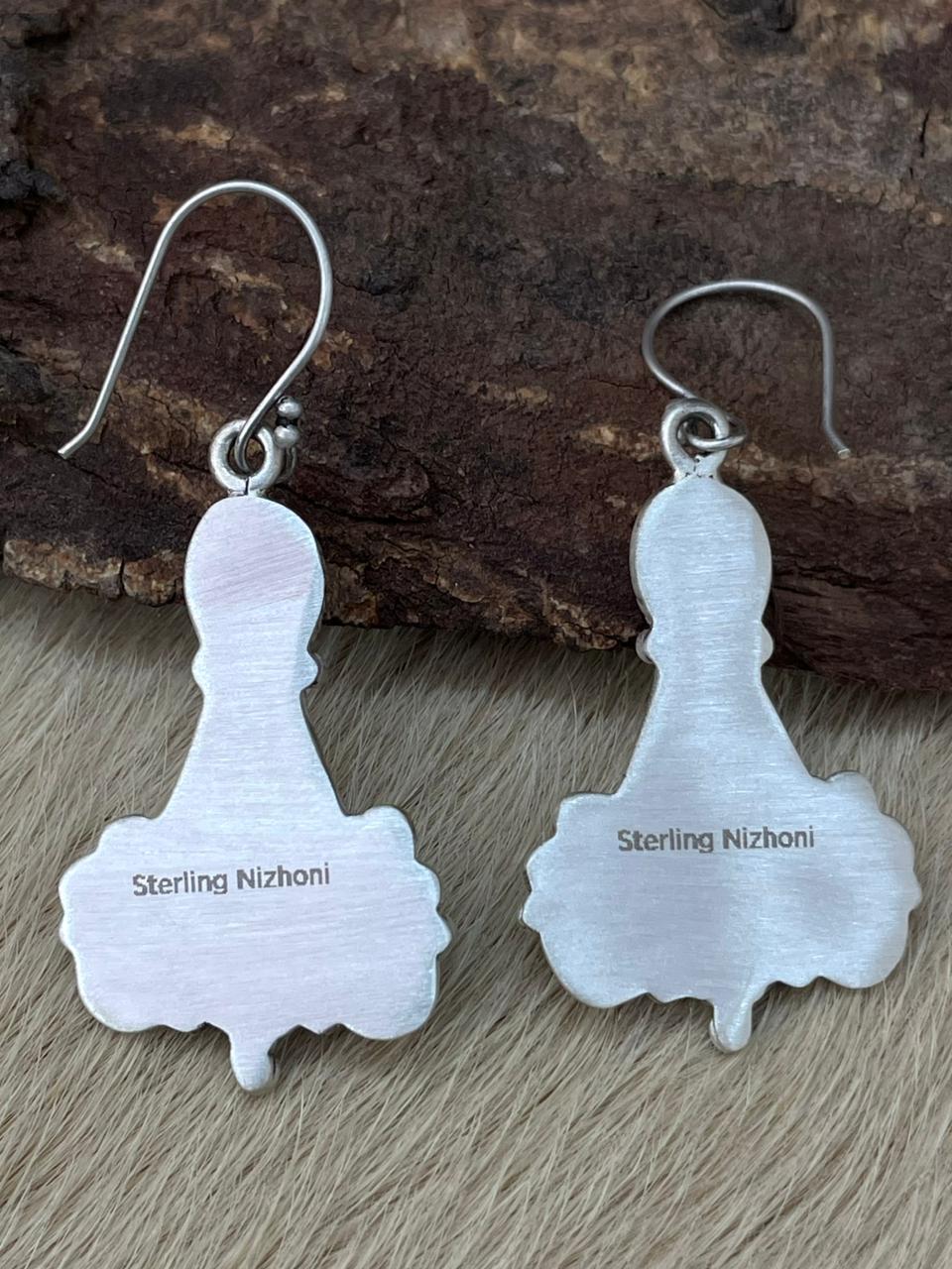 Handmade Sterling Silver White Buffalo Hook Dangle Earrings "Signed Nizhoni"