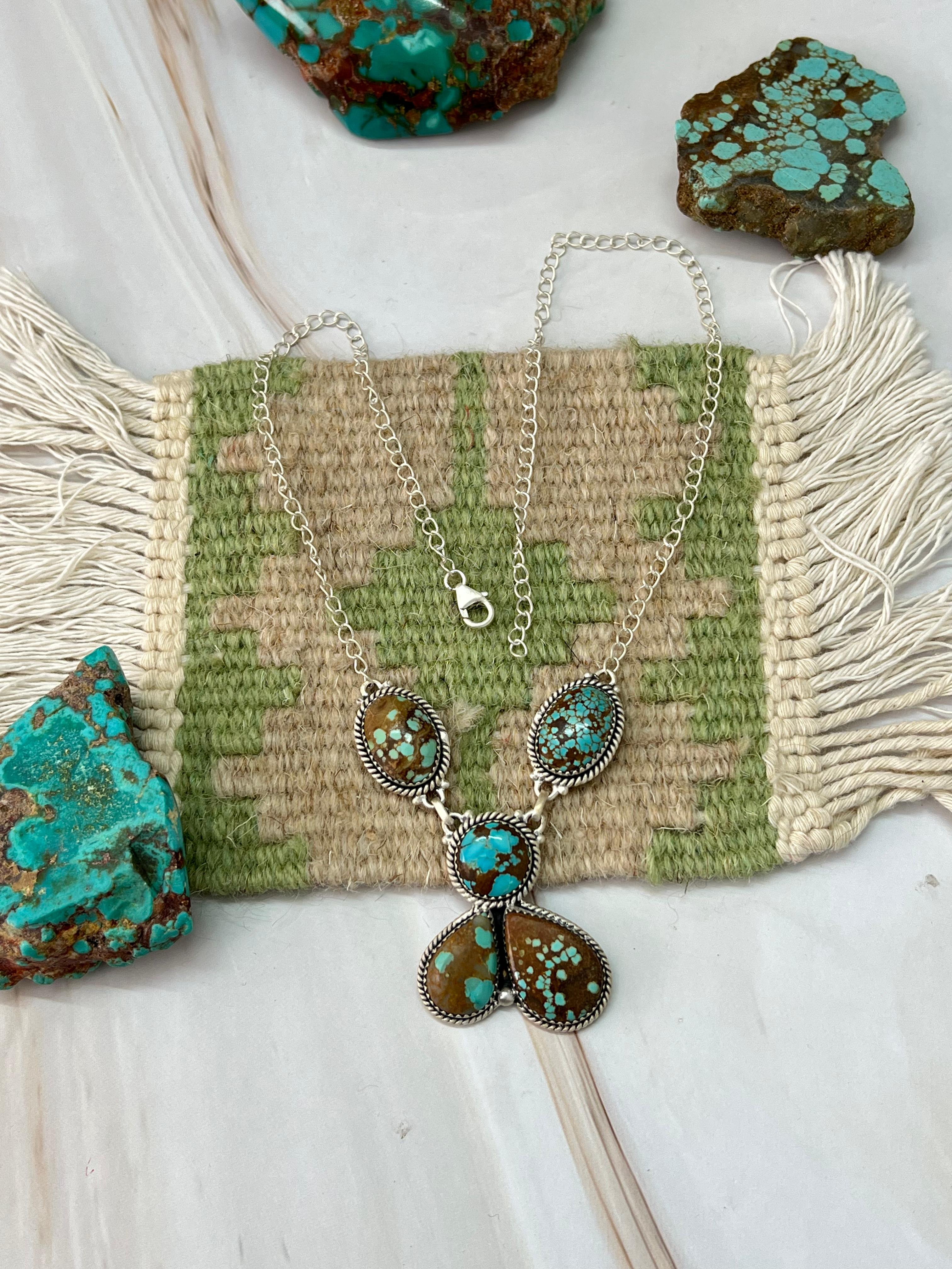 Handmade Sterling Silver Number 8 Turquoise Necklace with Signed Nizhoni