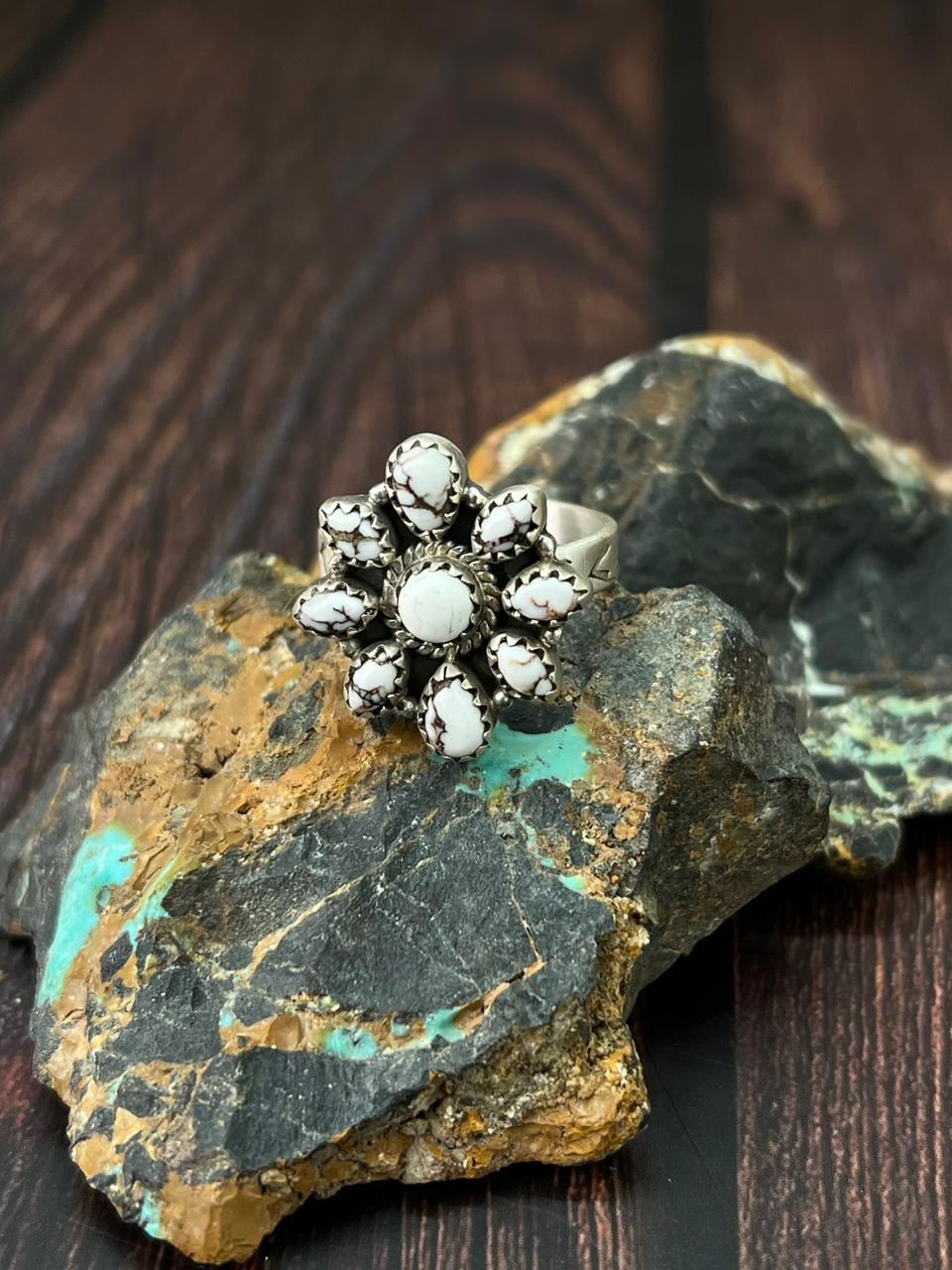Handmade Sterling Silver Wildhorse Magnesite Adjustable Ring "Singed Nizhoni"