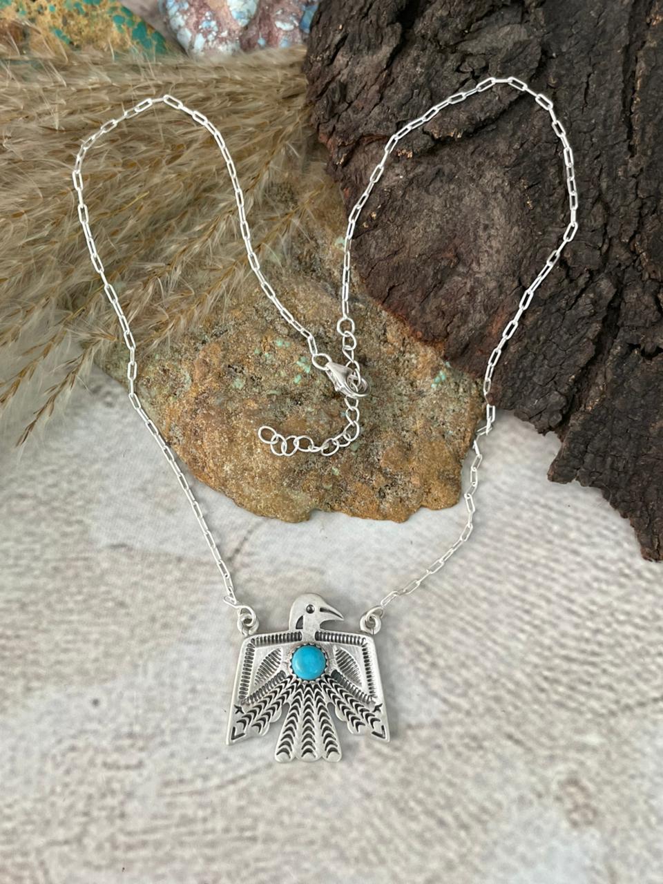 Handmade Sterling Silver Kingman Turquoise Necklace "Signed Nizhoni"