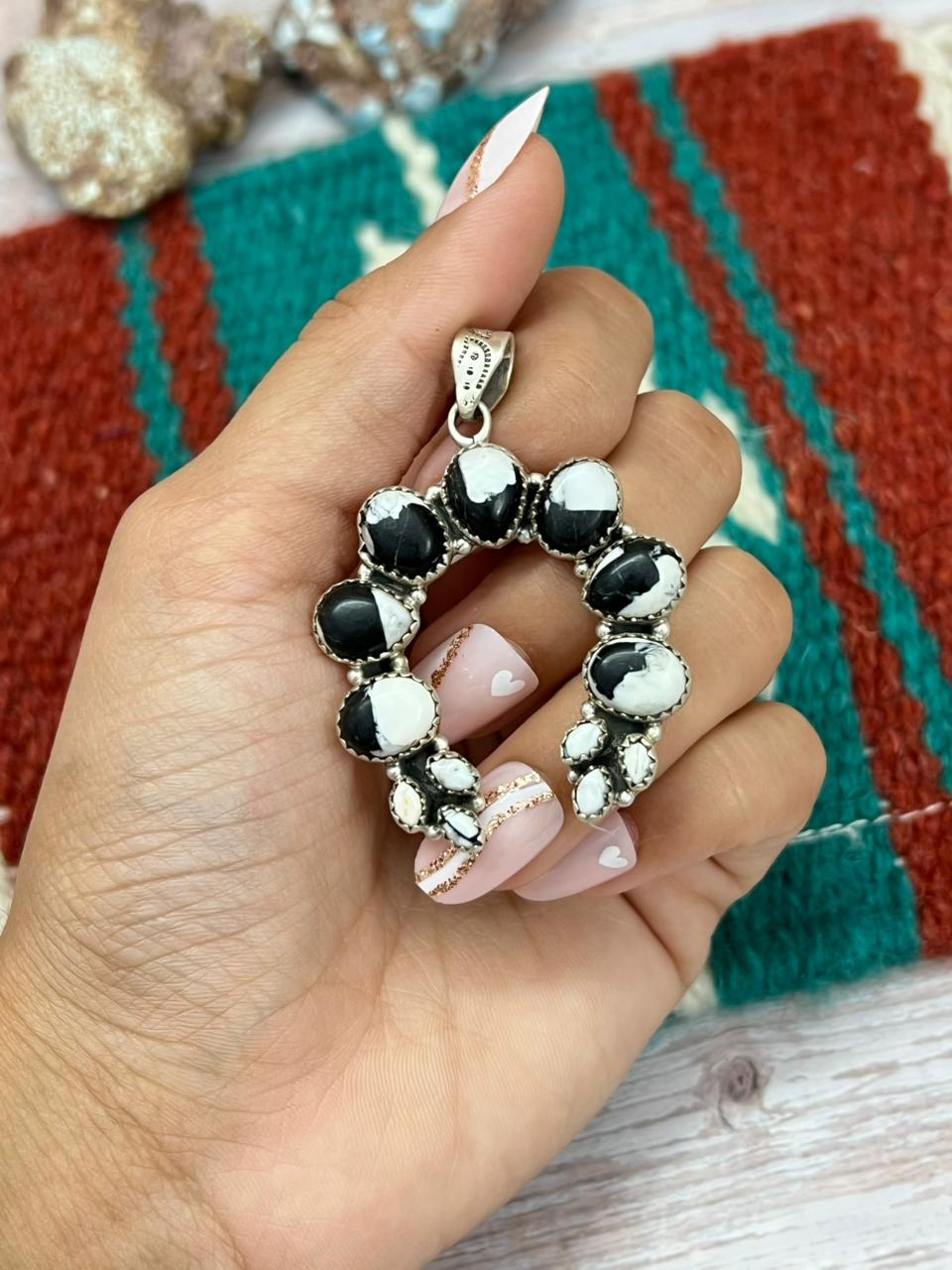 Handmade Sterling Silver White Buffalo Naja Pendant "Signed Nizhoni"