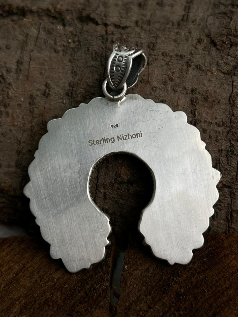 Handmade Sterling Silver White Buffalo Naja Pendant "Signed Nizhoni"