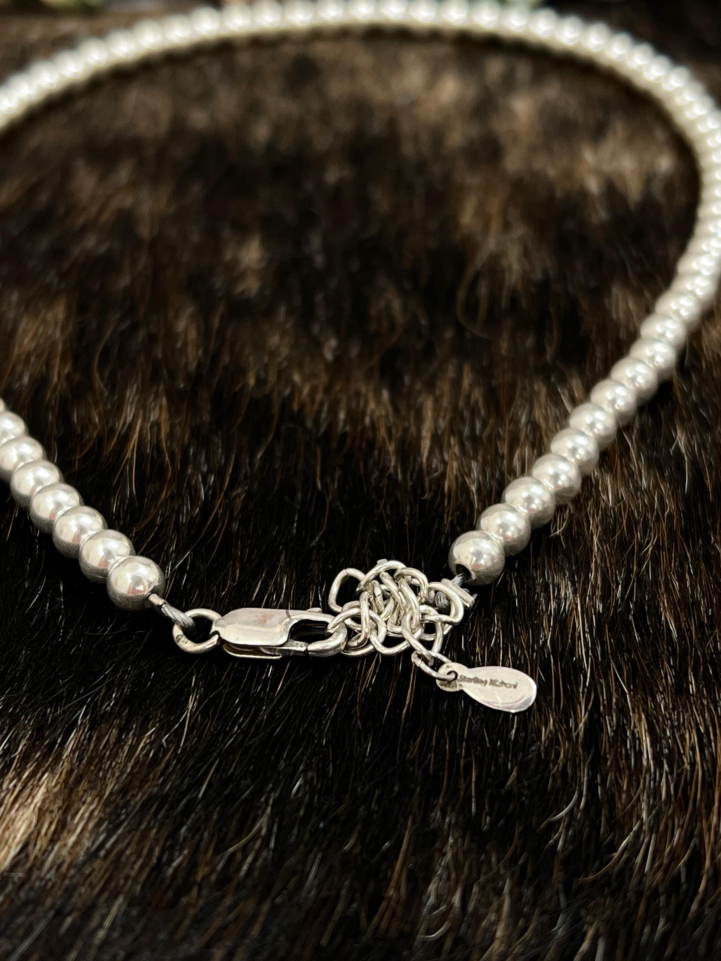 Handmade Sterling Silver 5MM Beaded Necklace with Signed Nizhoni