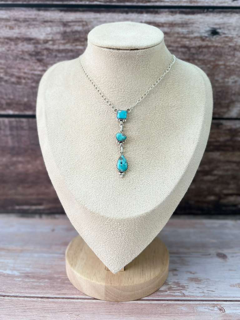 Handmade Sterling Silver White Water Turquoise Necklace with Signed Nizhoni