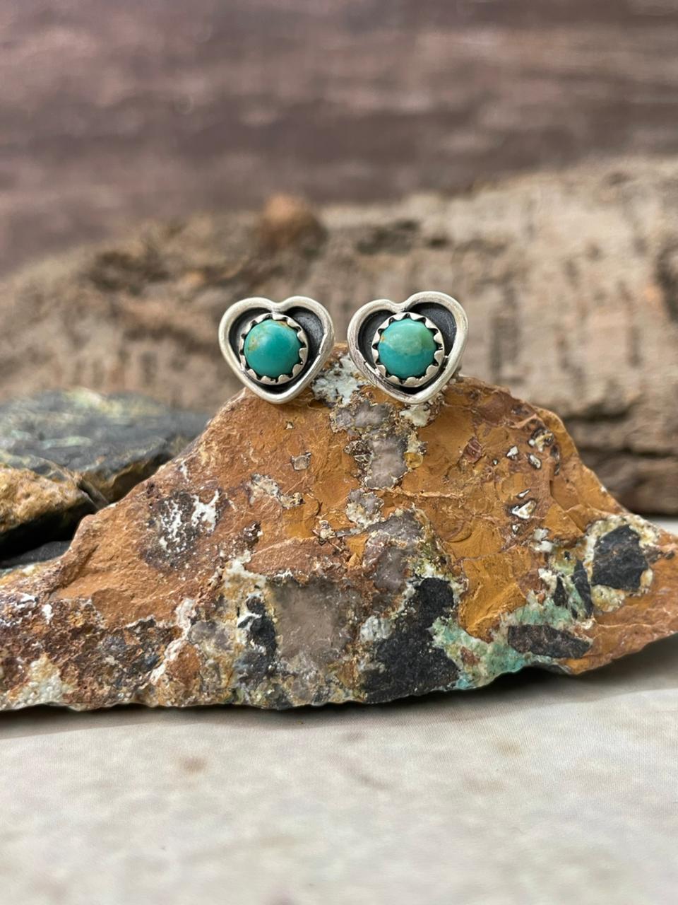 "Heart Collection" Handmade Sterling Silver Kingman Turquoise Adjustable Ring "Signed Nizhoni"