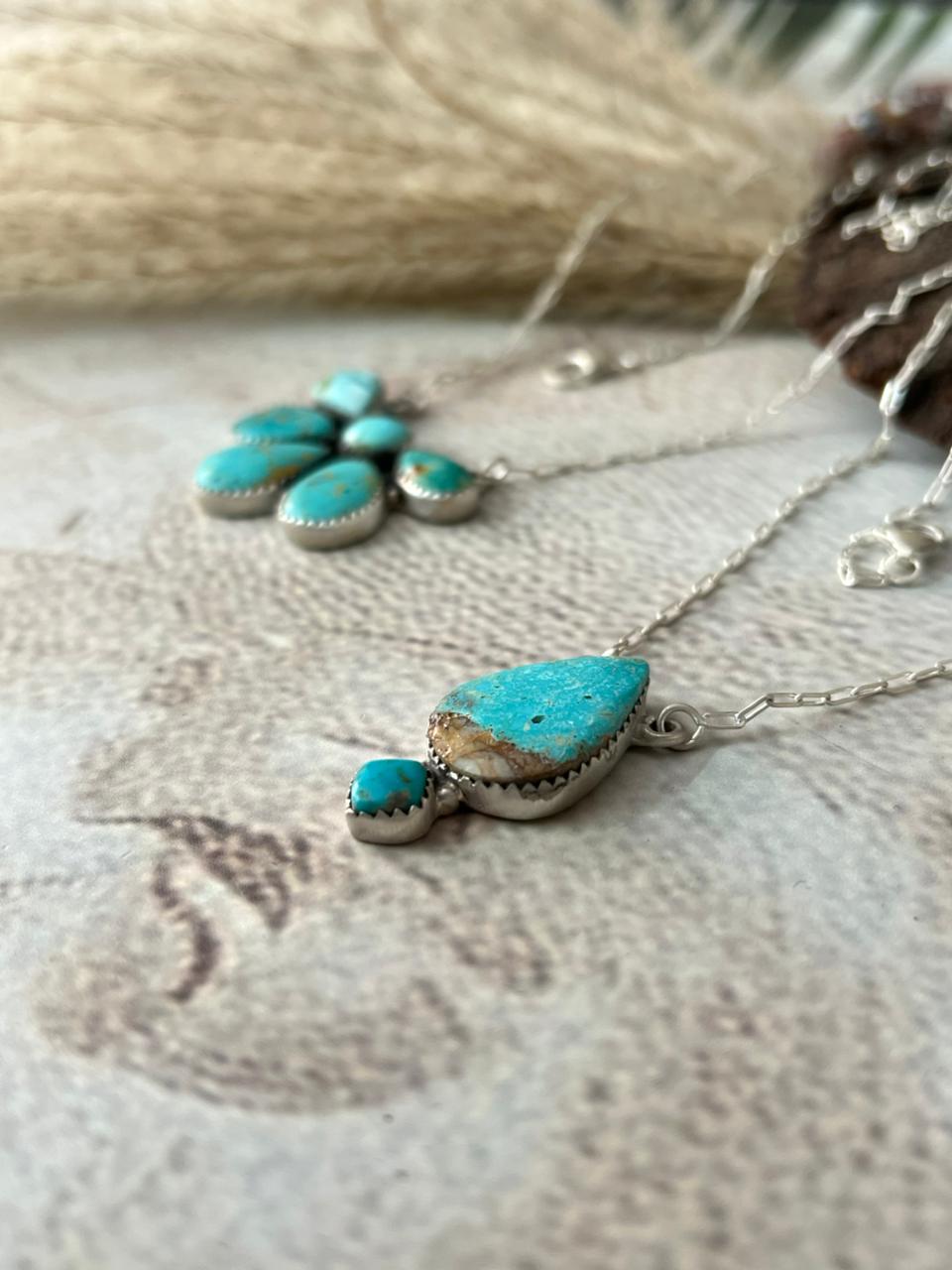 Handmade Sterling Silver Santa Maria Turquoise Necklace "Signed Nizhoni"