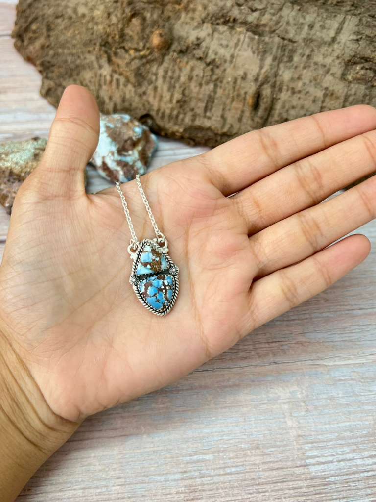 Handmade Sterling Silver Golden Hills Turquoise Necklace with Signed Nizhoni