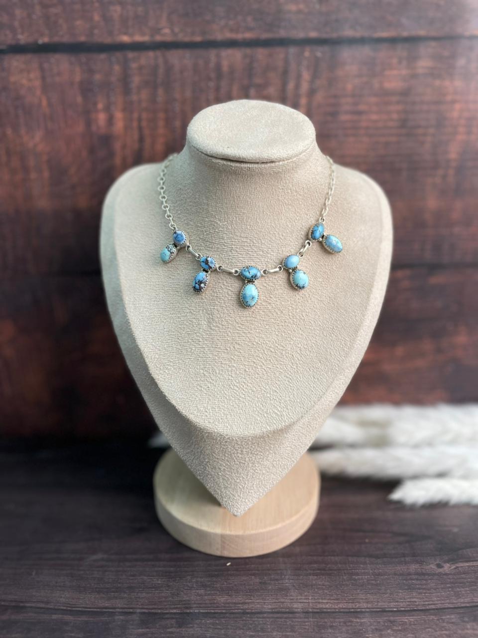 Handmade Sterling Silver Golden Hills Turquoise Necklace "Signed Nizhoni"