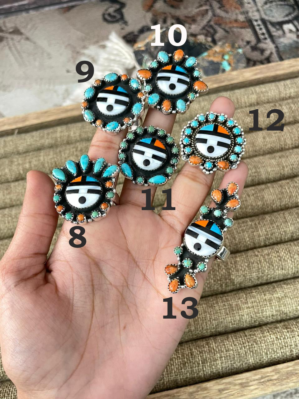 Handmade Sterling Silver Turquoise and MOP adjustable Ring "Signed Nizhoni"