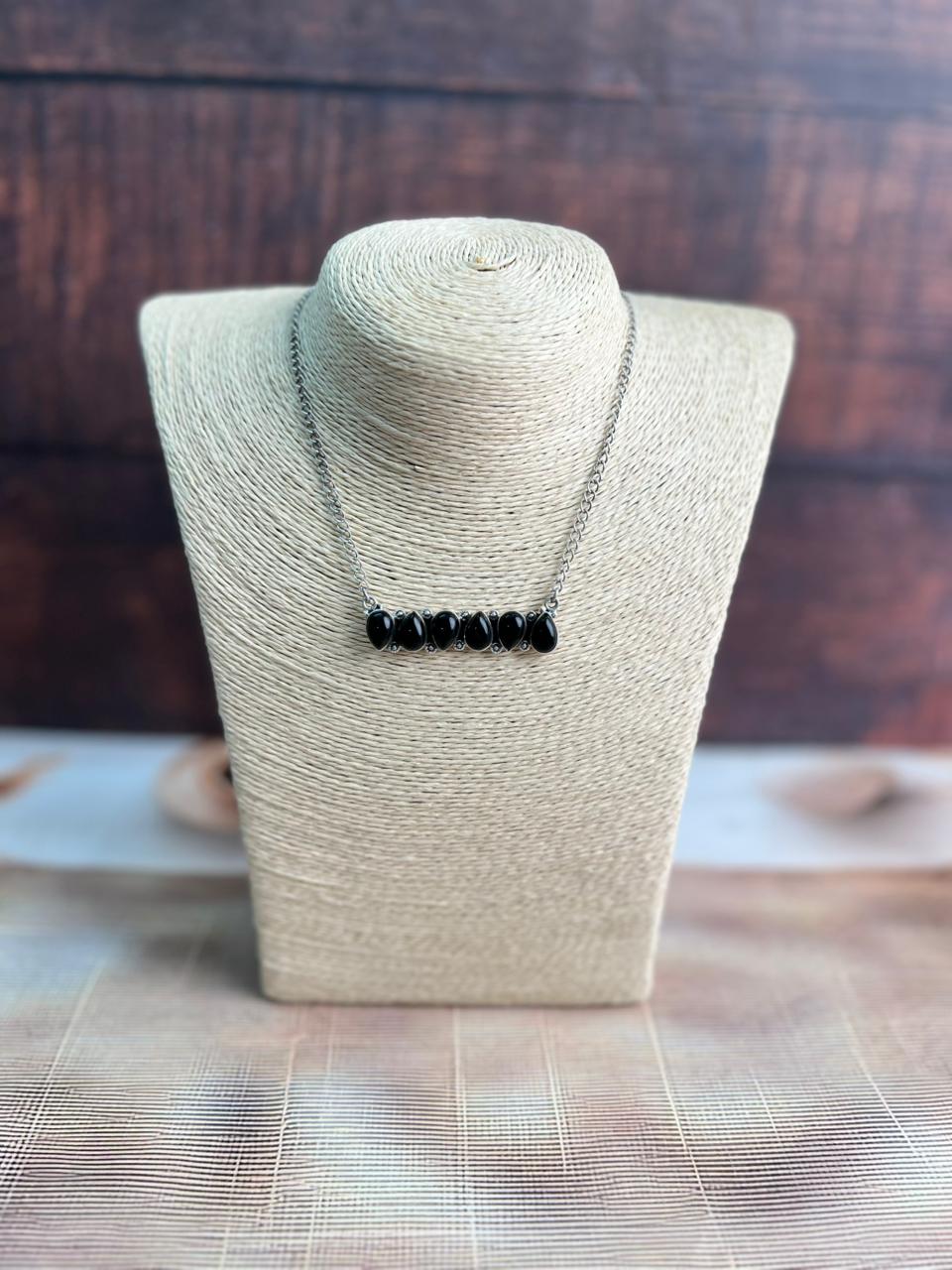 Handmade Sterling Silver Black Onyx Bar Necklace "Signed Nizhoni"