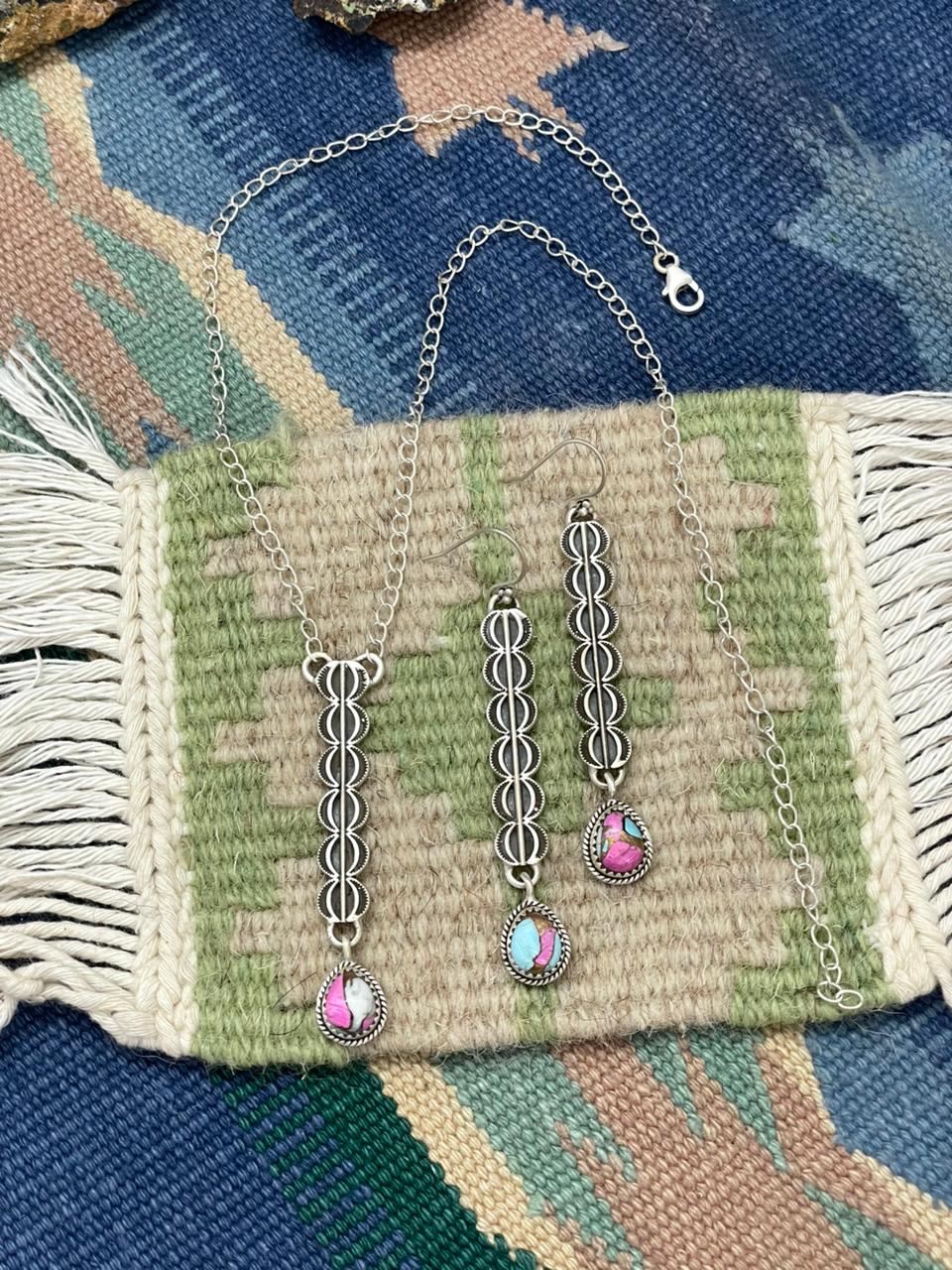 Handmade Sterling Silver Cotton Candy Necklace Earrings Set "Signed Nizhoni"