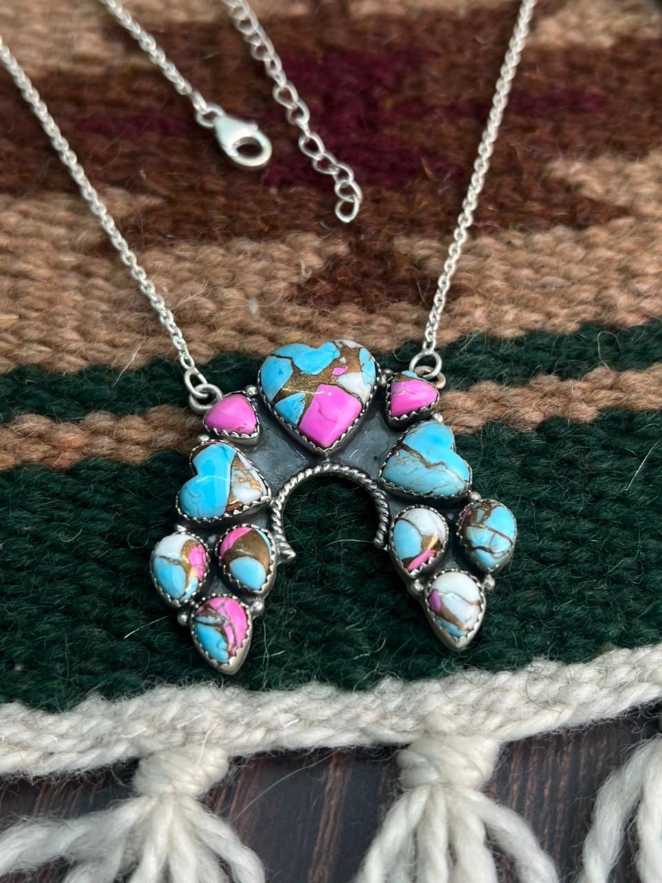 "Heart Collection" Handmade Sterling Silver Cotton Candy Necklace "Signed Nizhoni"