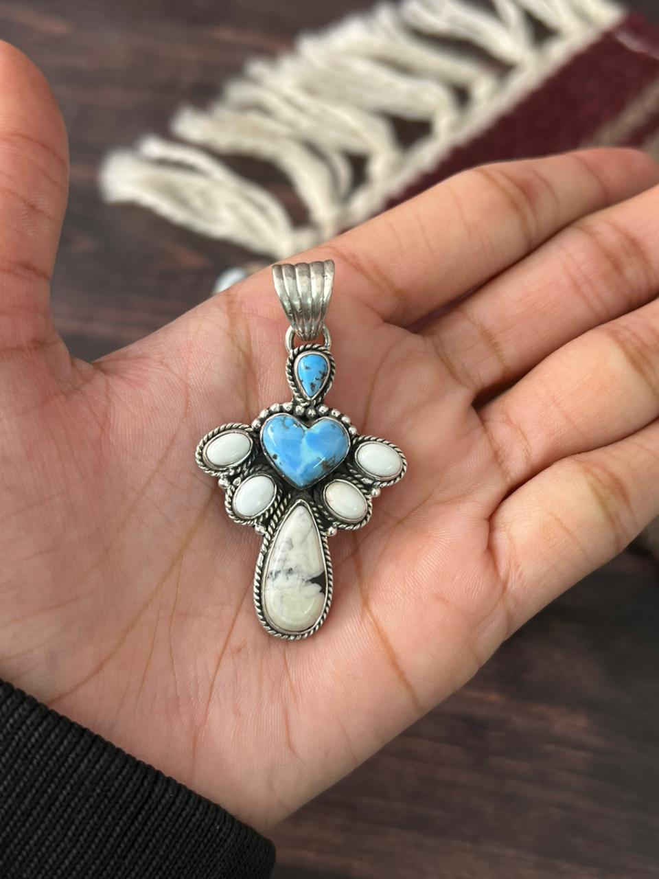 Handmade Sterling Silver Golden Hills with White Collection Pendant "Signed Nizhoni"