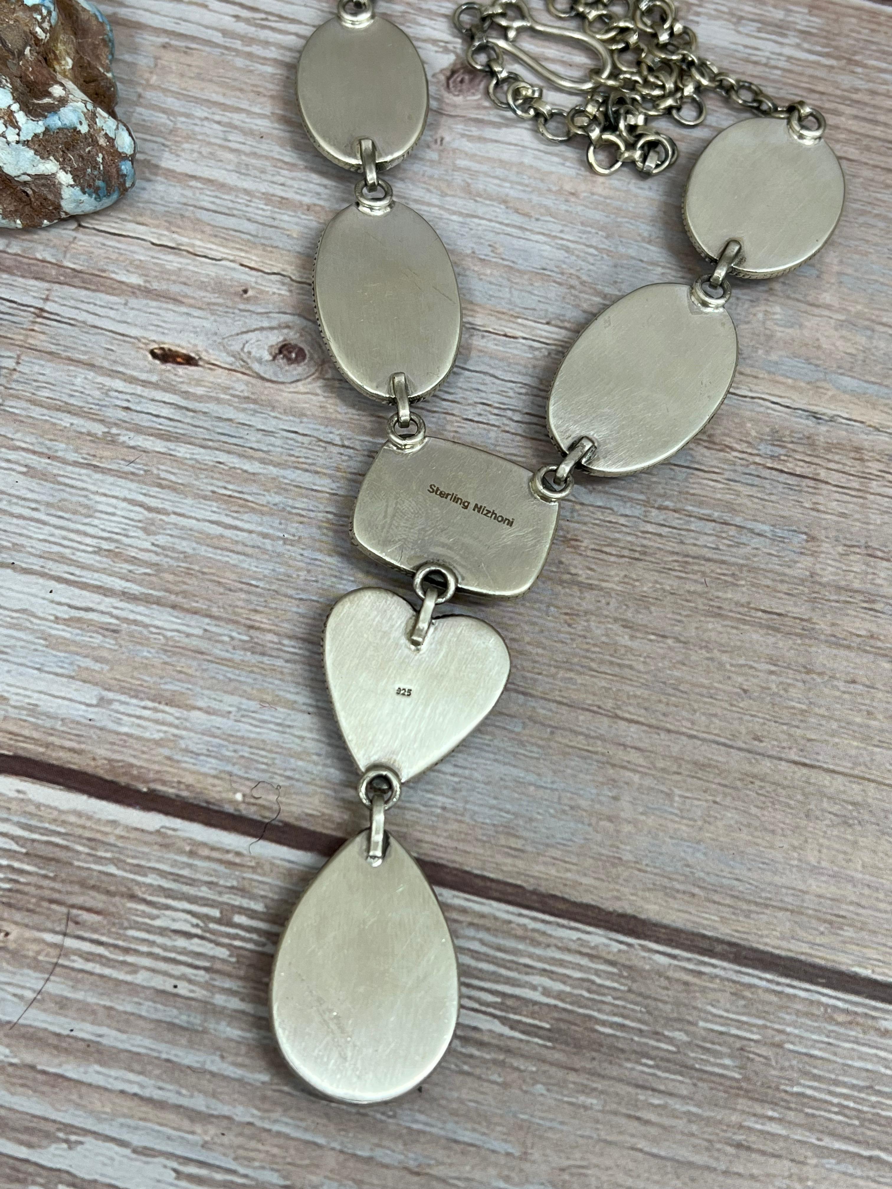 Handmade Sterling Silver Black Jack Necklace with Signed Nizhoni