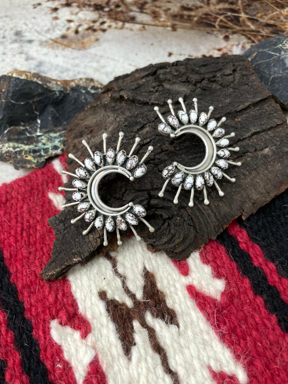 Handmade Sterling Silver Wildhorse Magnesite Post Studs Earrings "Signed Nizhoni"