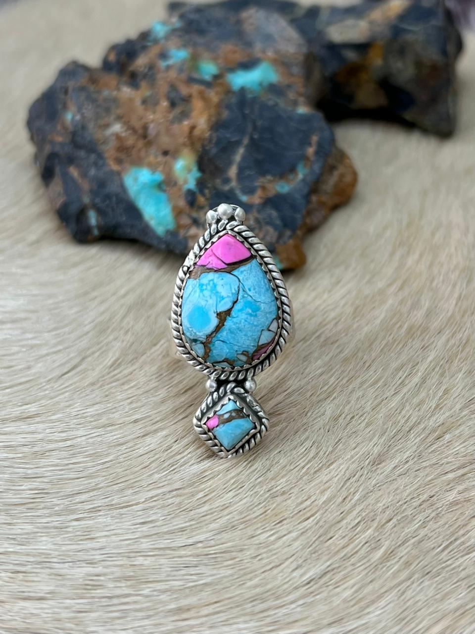 Handmade Sterling Silver Cotton Candy Adjustable Ring "Signed Nizhoni"