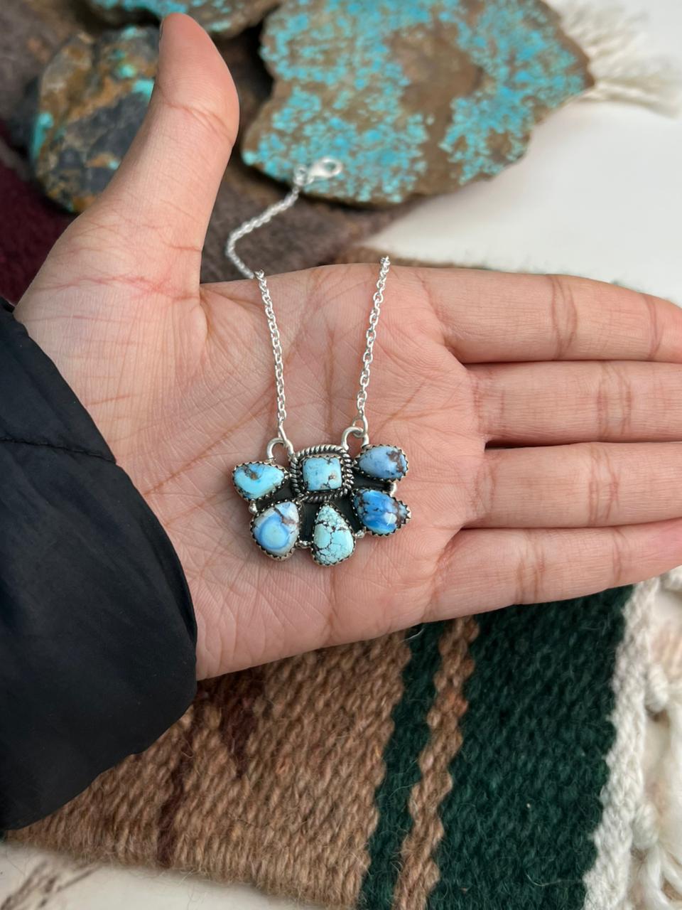 Handmade Sterling Silver Golden Hills Turquoise Necklace "Signed Nizhoni"