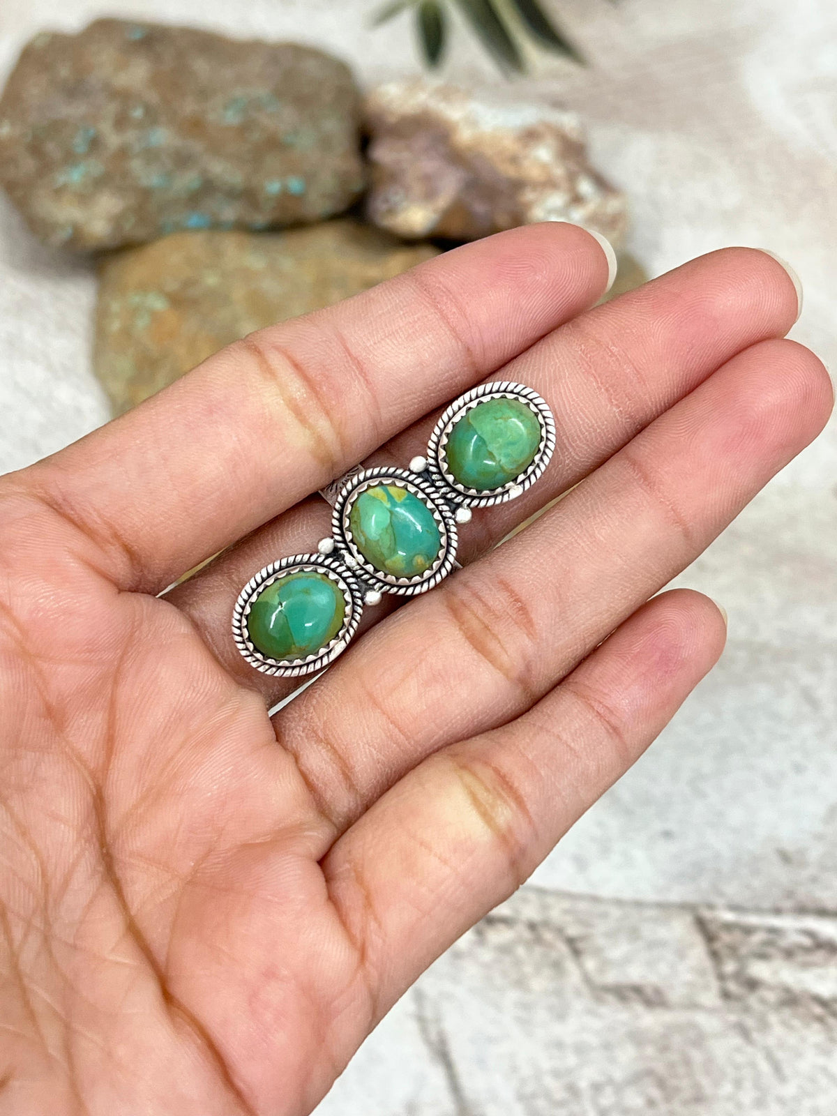 Handmade Sterling Silver Kingman Turquoise Adjustable Ring Signed Nizh