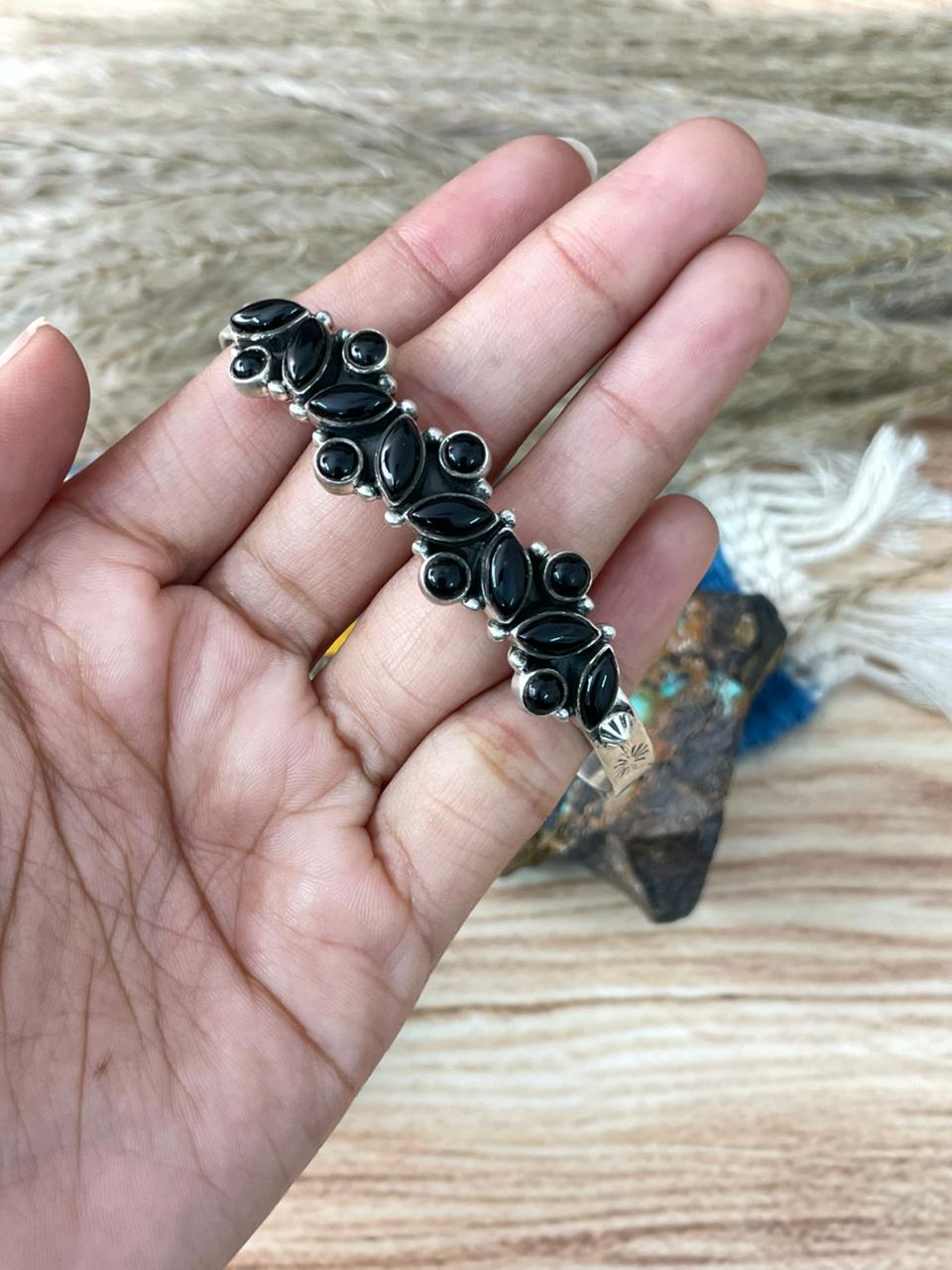 Handmade Sterling Silver Black Onyx Cuff Bracelet "Signed Nizhoni"